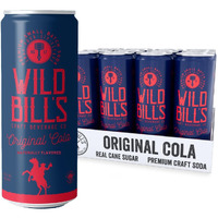 Wild Bill's Original Cola Soda Classic Craft Soda Pop Soft Drinks, Sodas Made With Pure Cane Sugar, Caffeine Free, No High Fructose Corn Syrup, Gluten Free, Vegan, Low Sodium, 12 Oz 12 Pack