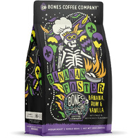 Bones Coffee Company Bananas Foster Whole Coffee Beans Banana Rum & Vanilla Flavor, Low Acid Flavored Coffee, Made With Arabica Coffee Beans, Medium Roast Gourmet Coffee (12 Oz)