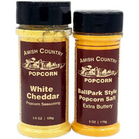 Amish Country Popcorn | Seasoning Variety Pack | Ballpark Style Buttersalt - 6 Oz And White Cheddar Cheese - 3.8 Oz | 2 Pack Popcorn Seasoning