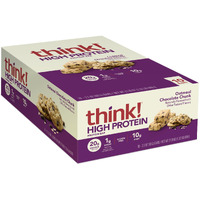 Think! Protein Bars, High Protein Snacks, Gluten Free, Kosher Friendly, Oatmeal Chocolate Chunk, 10 Count