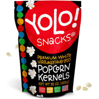 Yolo! Gourmet Virtually Hulless Popcorn Kernels, Premium White Butterfly Popping Corn, Non Gmo, Gluten Free, Vegan, 32 Oz Resealable Bag (Pack Of 1)