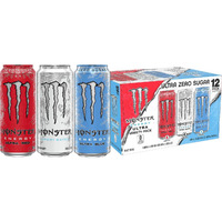 Monster Energy Ultra 3 Flavor Variety Pack, Zero Ultra, Ultra Red, Ultra Blue, Sugar Free Energy Drink, 16 Ounce (Pack Of 12)