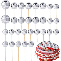 30 Pieces Disco Ball Cupcake Toppers Mini Disco Ball Picks Disco Theme Cake Toppers For Cake Decorations Cupcake Decor Dessert Accessories Disco Party Ornament (Silver)