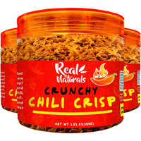 Chili Crisp No-Floating Oil (3 Bottles Medium Hot) Spicy Chilli Crisp Crunch. Crispy Garlic & Onion ""No-Oil"" Chili Oil Crisp By Real Naturals. Chili Garlic Sauce Umami Ramen Toppings & Rice Furikaki.