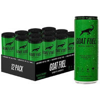 Goat Fuel Preworkout Sports Energy Drink - Sugar-Free Pre Workout Healthy Energy Drink - Increase Mental And Physical Performance - With Cordyceps Mushroom, Bcaas And Electrolytes 12 Pack Black