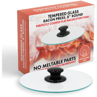 Northwest Enterprises Bacon Press, Round Tempered Glass Bacon Press And Splatter Shield, Perfectly Cooked Flat Bacon Every Time! (8 Inch)