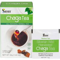 Sayan Siberian Chaga Mushroom Tea 1.05 Oz / 30G - 20 Unbleached Bags, Wild Harvested Organic Antioxidant No Caffeine. Raw And Extract Blend. Immune, Digestion Support. Detox, Focus Energy Boost
