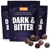 Tcho Dark & Bitter 100% Unsweetened Dark Chocolate Baking Couvertures (3 Bag) | Organic & Fair Trade Certified | Non Gmo, Non-Dairy, Vegan, Soy Free (8Oz Each)