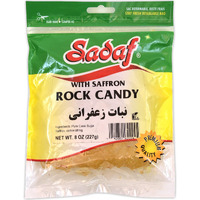 Sadaf Rock Candy With Saffron - Saffron Rock Candy For Tea And Coffee - Food Flavoring Candy Rocks- 8 Oz Resealable Bag