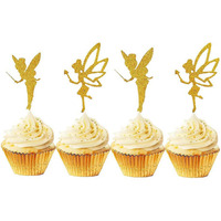 Jevenis 32Pcs Gold Glitter Fairy Cupcake Toppers Angel Cake Topper Ballet Cupcake Topper For Birthday Bridal Shower Baby Shower Wedding Decoration Supplies