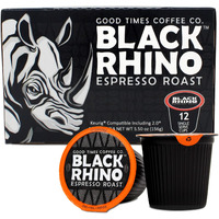 Black Rhino Espresso Roast Coffee, Single Serve Cups For Keurig K-Cup Brewers, 12 Count