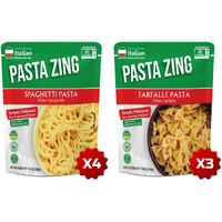 Pasta Zing Microwavable Variety Pasta Pack Of 7 | 3X Farfalle | 4X Spaghetti | Microwave Pasta Ready To Eat In 60 Sec - Fully Cooked -100% Durum Wheat 7.05 Ounce