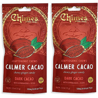 Chimes Calmer Cacao Adaptogen Ginger Chews Candy - (2 Pack With Ashwagandha, Reishi And Dark Cacao With Theobromine) Vegan, Gluten Free