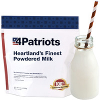 4Patriots Heartland's Finest Powdered Milk, Dehydrated Powdered Milk, Only Needs Water, Survival & Preparedness Milk, Great Source Of Vitamin D, Long-Lasting Shelf Life, Single Pouch - 8 Servings