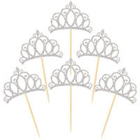 Donoter 48 Pieces Silver Glitter Princess Crown Cupcake Toppers Picks For Birthday Baby Shower Party Cake Decorations