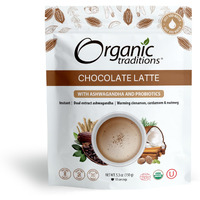 Organic Traditions Superfood Chocolate Latte With Ashwagandha | Superfood Caffeine Free Dairy Free Drink Mix For Hot And Iced Chocolate | 150G/5.3Oz Bag