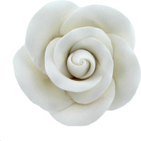 Global Sugar Art Tea Rose Sugar Cake Flowers, White, Large Wired, 12 Count By Chef Alan Tetreault