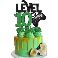 Level 10 Game Birthday Cake Topper - Video Game Boy's 10Th Birthday Level Up Party Cake Supplies - Game On Winner Gaming Party Decoration