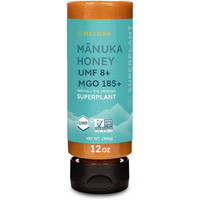 Melora Manuka Honey New Zealand Raw Honey | Pure, Unfiltered, Unpasteurized Honey | Organic Squeeze Bottle | Umf 8+ | Mgo 185+ | 12 Oz