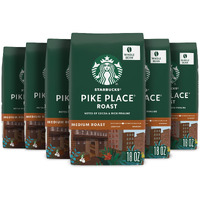 Starbucks Whole Bean Coffee, Medium Roast Coffee, Pike Place Roast, 100% Arabica, 6 Bags (18 Oz Each)