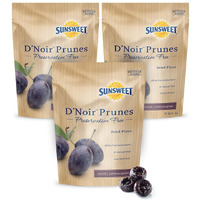 Sunsweet D'Noir Preservative Free Prunes - Prunes Pitted Unsweetened & Dried - Gluten Free, Vegan, Low Fat - Fiber & Minerals - 8 Oz Pouch X 3 Pack