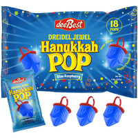 Hanukkah Dreidels Jewel Pop Ring Shape Candy - Blue Raspberry 18 Count Individually Wrapped Dreidel - Hanukah Decorations Kosher Candy Party Favor For Kids - Chanukah Gift Bags