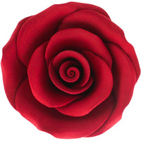 Global Sugar Art Tea Rose Sugar Cake Flowers, Red With Green Calyx, Medium, Wired 1.75 Inch, 12 Count By Chef Alan Tetreault