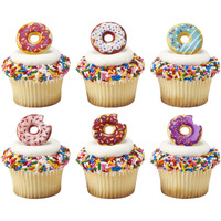 Decopac Donut Cupcake Rings, Cake Toppers, Multicolored Food Safe Decorations For Parties- 24 Pack