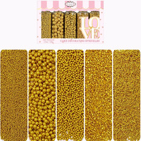Confect Gold Sprinkles | Sprinkles For Cakes & Cupcakes Decoration | Birthday Sprinkles | Assorted Pack Of 5 Golden Glam Gold Sprinkles Mix Dragees, Jimmies & Sparkling Sugar - 3.5 Oz