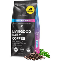 Livingood Daily Medium Roast Blend Coffee With Moringa, Whole Bean Coffee - Low Acid, Shade Grown & Made With Organic Coffee - Detox & Energy Boosting - 12 Oz