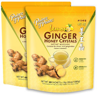 Prince Of Peace Instant Ginger Honey Crystals, 60 Sachets Twin Packs - Instant Hot Or Cold Beverage That Soothes Throat - Easy To Brew - Drink Like A Tea - Gluten Free - Real Ginger