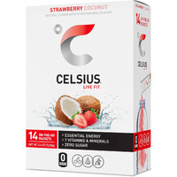 Celsius On-The-Go Powder Sticks Strawberry Coconut, Essential Energy 2.6 Oz (14 Sticks Per Pack)