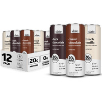 Slate Milk - High Protein Milk Shake - Core Variety Pack - Classic Chocolate, Dark Chocolate, French Vanilla - Lactose Free, 20G Protein, 1G Sugar, 100 Calories, 1-2G Net Carbs - 11 Fl Oz, 12 Cans