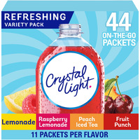Crystal Light Lemonade, Raspberry Lemonade, Peach Iced Tea, & Fruit Punch Powdered Drink Mix Singles Variety Pack (44 Ct. On-The-Go Individual Packets)
