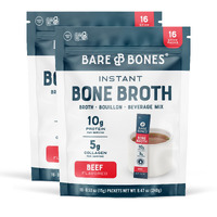 Bare Bones Beef Bone Broth Instant Powdered Mix | Rich Savory Packets On-The-Go No Artificial Flavors | 100% Grass Fed Keto & Paleo Friendly | Sticks 10G Protein | 32 Pack