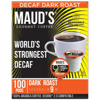 Maud's Decaf World's Strongest Dark Roast Coffee Pods, 100 Ct | Decaf World's Strongest | 100% Arabica Dark Roast Coffee | Solar Energy Produced Recyclable Pods Compatible With Keurig K Cups Maker