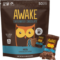Awake - Caffeinated Chocolate Bites - Coffee Alternative - Low Calorie Snacks - Bite Size Energy Bars - 50Mg Of Caffeine In Each Bite - Non Gmo - Gluten Free - Milk Chocolate - 50 Bites