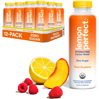 Lemon Perfect Peach Raspberry, Hydrating Flavored Lemon Water, Zero Sugar, Delicious And Refreshing, Organic, 15.2 Fl Oz Bottles (12-Pack)