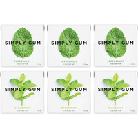 Simply Gum | Variety Pack - Peppermint, Spearmint | Pack Of Six (90 Pieces Total) | Synthetic Free + Aspartame Free + Non Gmo
