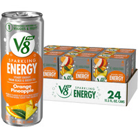 V8 +Energy Sparkling Orange Pineapple Juice Energy Drink, 11.5 Fl Oz Can (24 Pack)