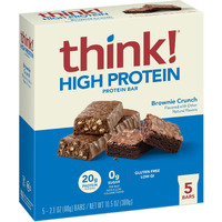 Think! Protein Bars, High Protein Snacks, Gluten Free, Kosher Friendly, Brownie Crunch, Nutrition Bars, 2.1 Oz Per Bar, 30 Count (Packaging May Vary)