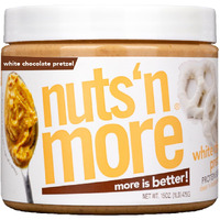 Nuts N More White Chocolate Pretzel Peanut Butter Spread, Added Protein All Natural Snack, Low Carb, Low Sugar, Non-Gmo, High Protein Flavored Nut Butter (15 Oz Jar)