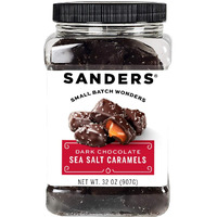 Sanders Dark Chocolate Sea Salt Caramels (32 Oz Tub) - Handcrafted Small Batch Slow Cooked Caramel, Sea Salt Dark Chocolate With Rich Indulgent Flavor, Sweet & Salty