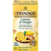 Twinings Lemon & Ginger Individually Wrapped Herbal Tea Bags, 25 Count (Pack Of 6), Spicy Ginger, Lemon Peel And Lemongrass, Enjoy Hot Or Iced