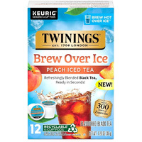 Twinings Brew Over Ice Unsweetened Peach Black Iced Tea K-Cup Pods For Keurig, 12 Count (Pack Of 6), Caffeinated