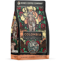 Bones Coffee Company Colombia Single-Origin Whole Coffee Beans, Low Acid Coffee Made With Arabica Coffee Beans, Medium Roast Gourmet Coffee, Coffee Lover Gift Ideas (12 Oz)