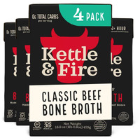 Beef Bone Broth Soup By Kettle And Fire, Pack Of 4, Keto Diet, Paleo Friendly, Whole 30 Approved, Gluten Free, With Collagen, 10G Of Protein, 16.9 Fl Oz (Packaging May Vary)