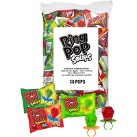 Ring Pop Sours Individually Wrapped Bulk Lollipop Variety Party Pack - 30 Count Lollipop Suckers W/ Assorted Flavors For Kids - Fun Sour Candy Bulk For Birthdays, Party Favors, & Celebrations