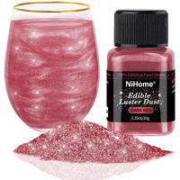 Nihome Edible Food-Grade Glitter Powder Glimmer Luster Dust Metallic Fancy Food Decorating Sprinkle Glimmery Dust For Drink Wine Beverage Cake Bakery Vegan Allergen-Free (Dark Red, 0.35Oz/10G)