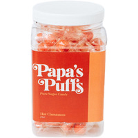 Papa's Puffs Cinnamon Flavored Pure Sugar Candy - Individually Wrapped In Resealable Tub - Fat-Free, Gluten-Free, Cholesterol-Free - Manufactured In The Usa